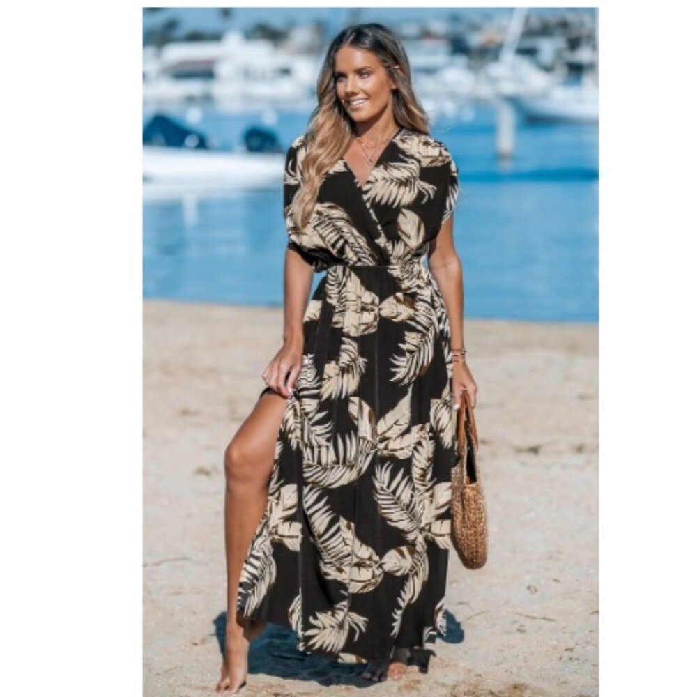 Cupshe Midnight Palm V-Neck Maxi Dress Black / M